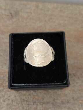 Vintage Mercury Dime  Silver Tone Ring